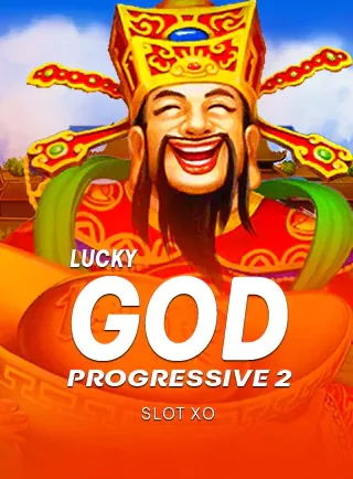 ปกเกมสล็อต Lucky God Progressive 2 ค่าย Slot XO เทพโชคลาภยิ้มกว้างสวมหมวกแดงทอง ในหน้าแรก