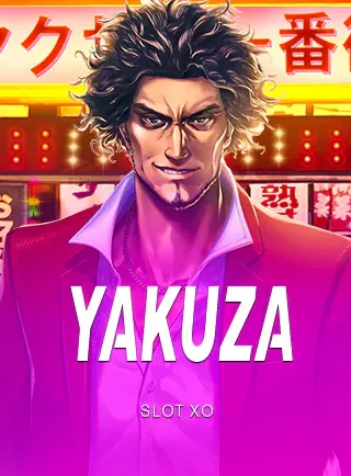ปกเกมสล็อต Yakuza ค่าย Slot XO ชายผมยุ่งในฉากเมืองกลางคืนญี่ปุ่น ในหน้าแรก