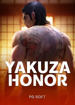 ปกเกมสล็อต Yakuza Honor ค่าย PG Soft ชายสักลายเต็มหลังในโทนส้ม ในหน้าแรก