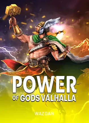 ปกเกมสล็อต Power of Gods Valhalla ค่าย Wazdan เทพธอร์ถือค้อนท่ามกลางสายฟ้า ในหน้านี้